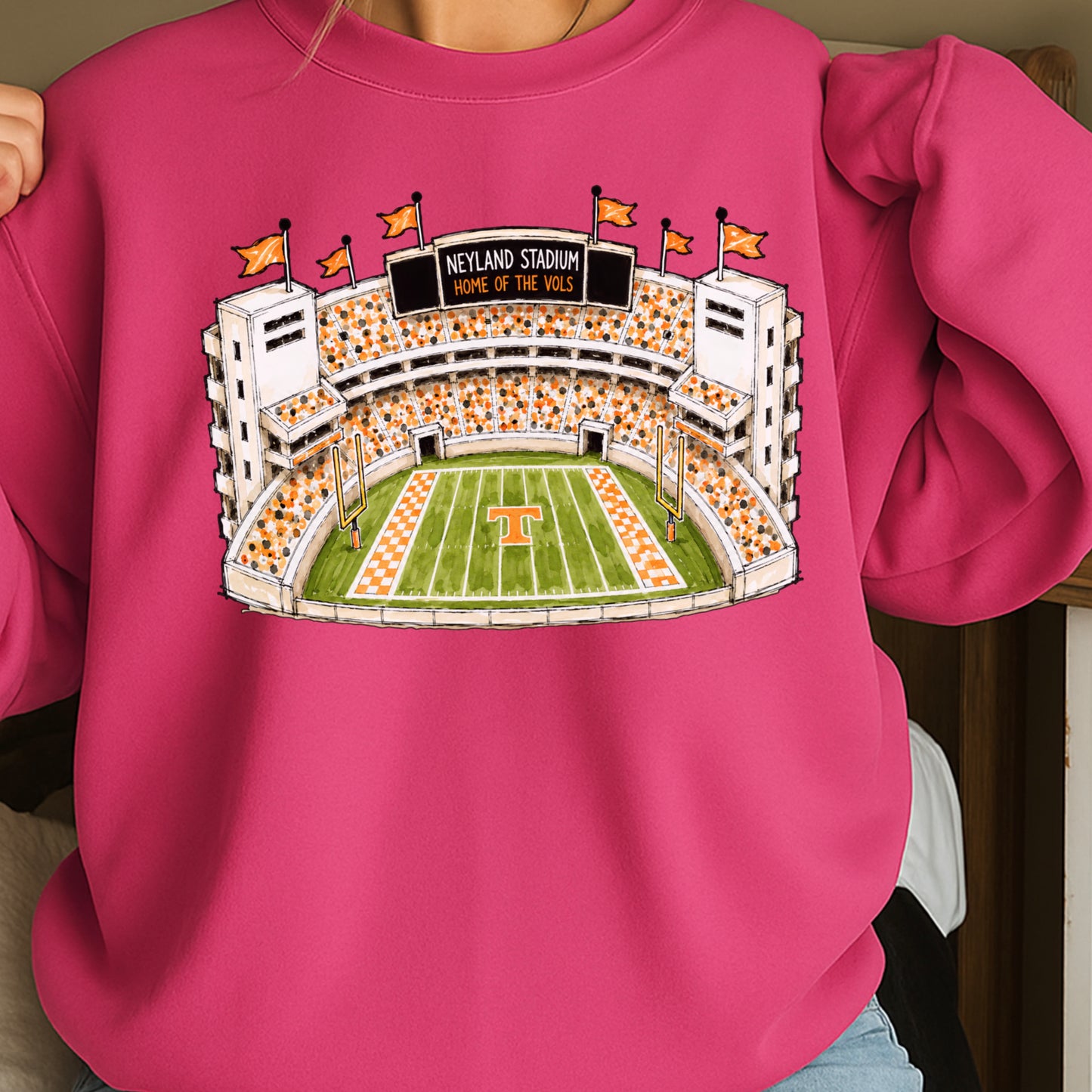 Orange & White College Stadium Crewneck Sweatshirt