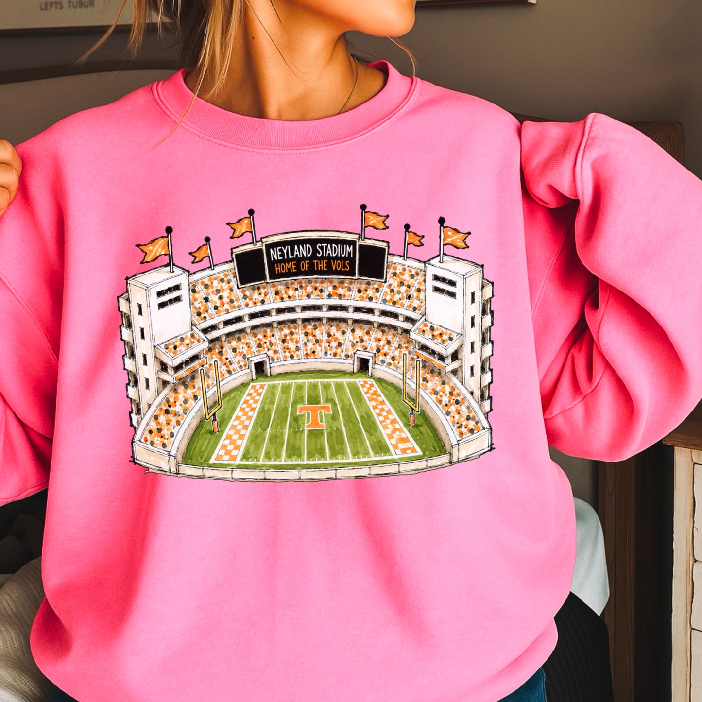 Orange & White College Stadium Crewneck Sweatshirt
