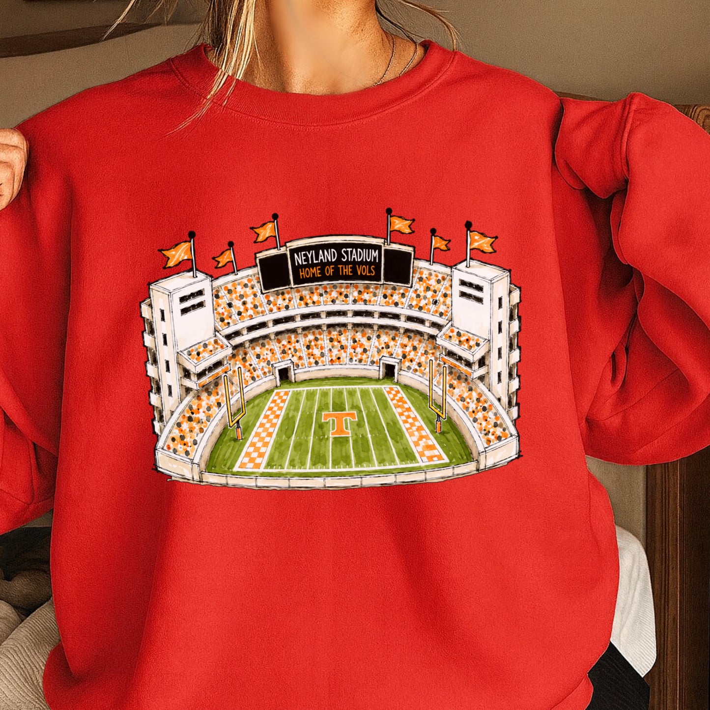 Orange & White College Stadium Crewneck Sweatshirt