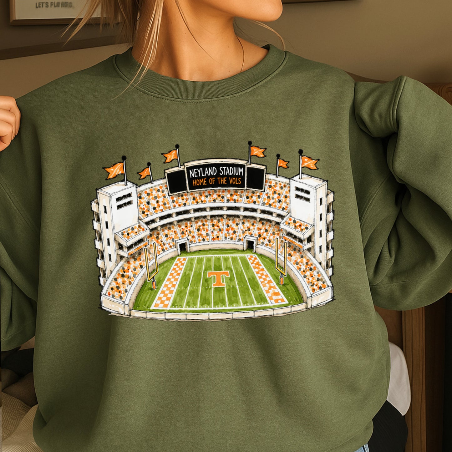 Orange & White College Stadium Crewneck Sweatshirt