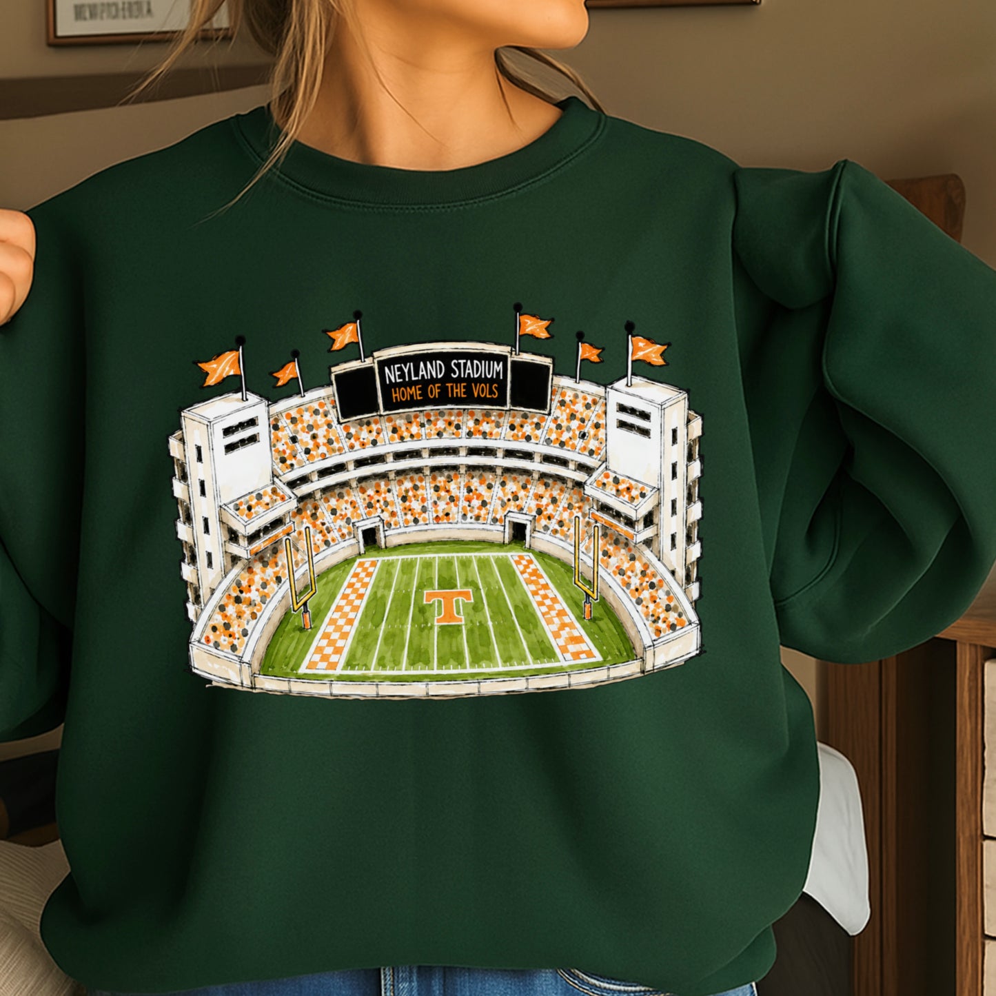 Orange & White College Stadium Crewneck Sweatshirt