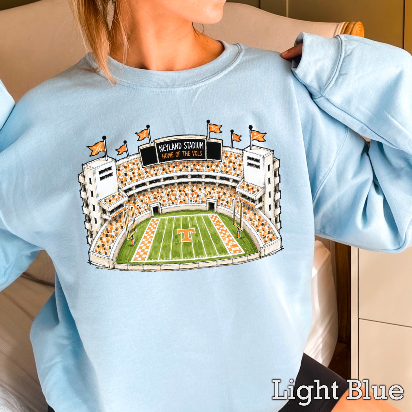 Orange & White College Stadium Crewneck Sweatshirt