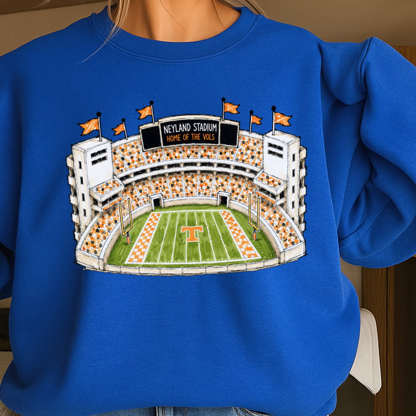 Orange & White College Stadium Crewneck Sweatshirt