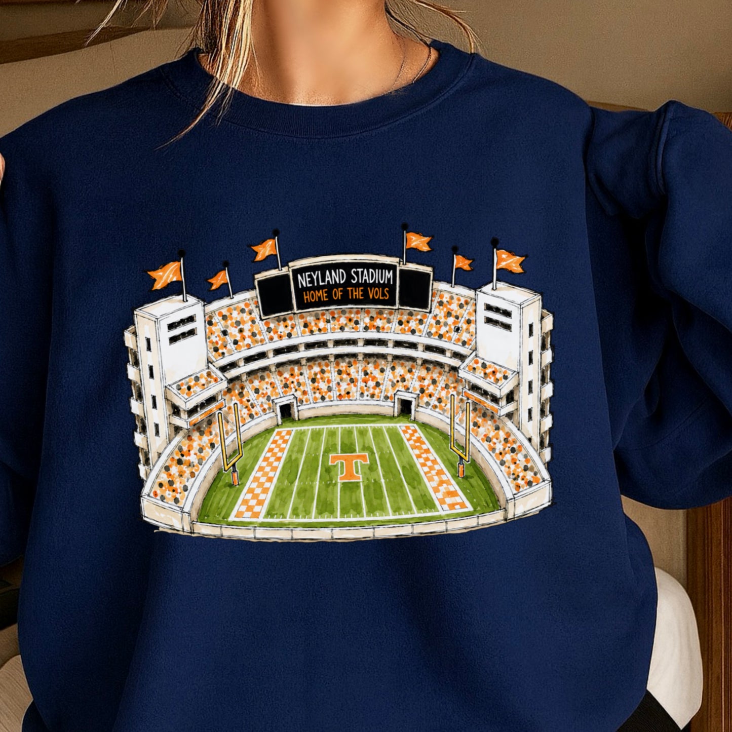 Orange & White College Stadium Crewneck Sweatshirt