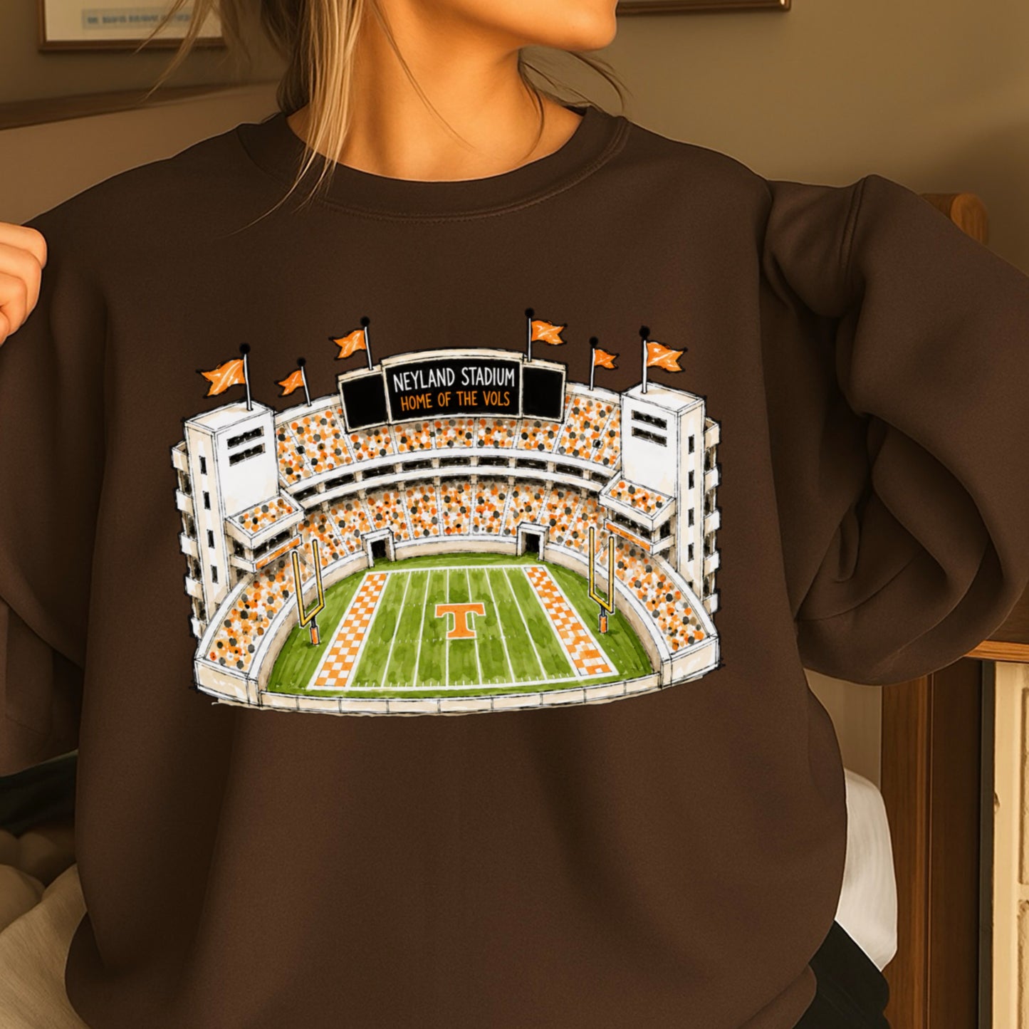 Orange & White College Stadium Crewneck Sweatshirt