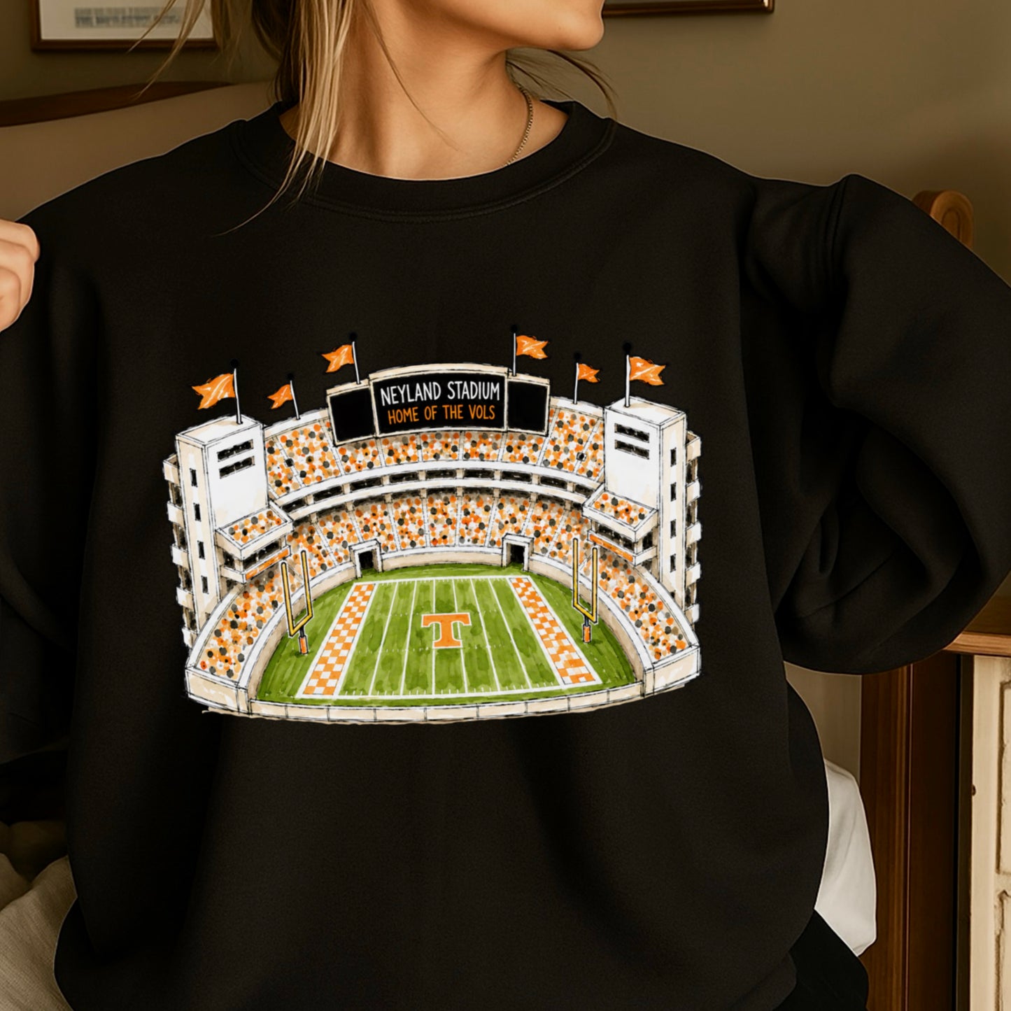Orange & White College Stadium Crewneck Sweatshirt