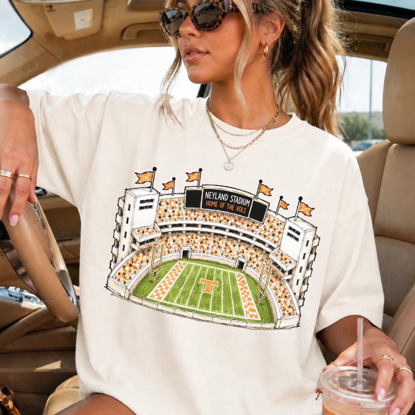 Orange & White College Stadium Comfort Color Graphic Tee