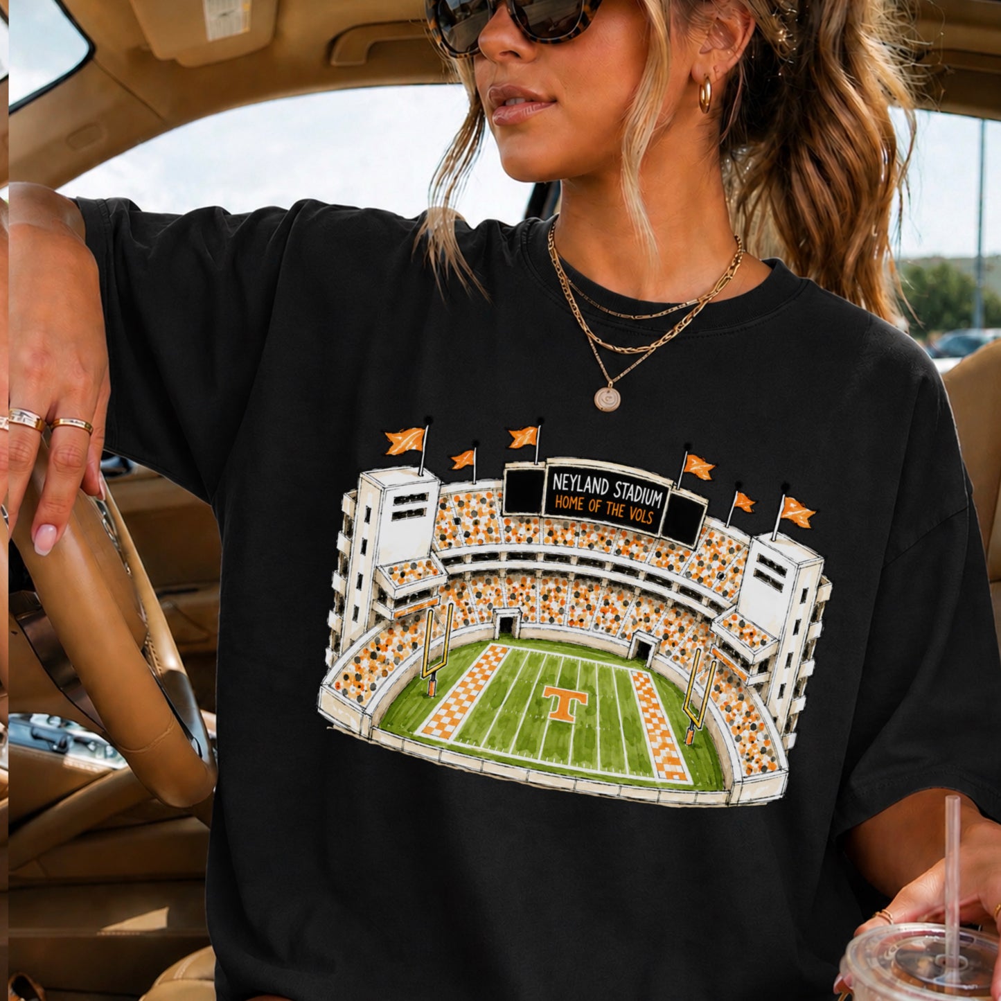 Orange & White College Stadium Comfort Color Graphic Tee
