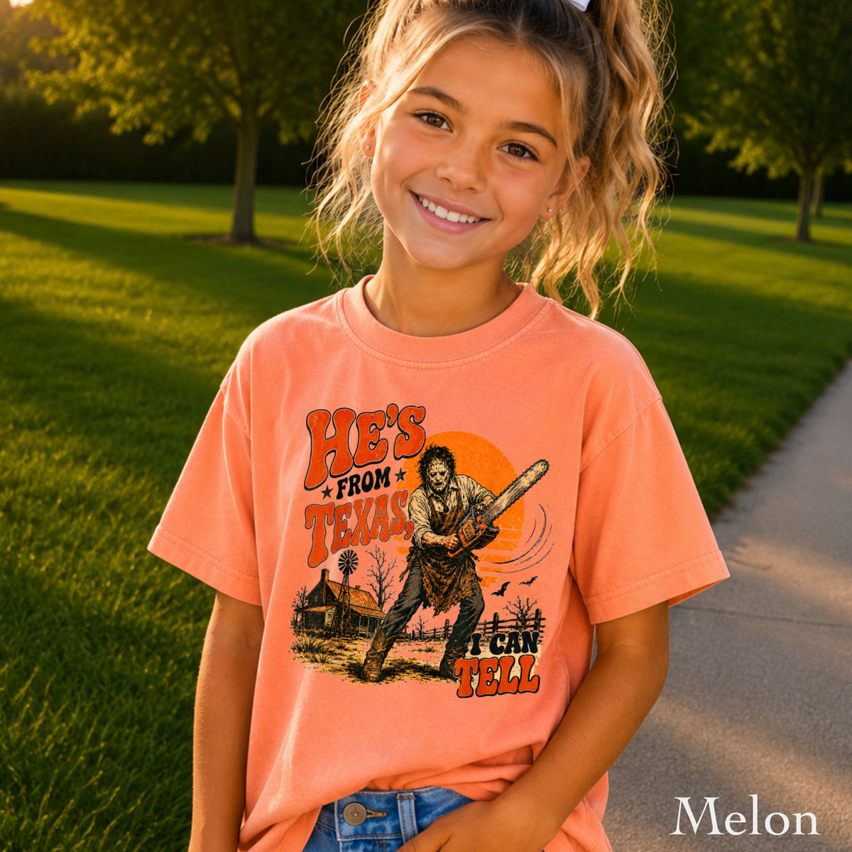He’s From Texas Halloween Youth Comfort Color T-Shirt