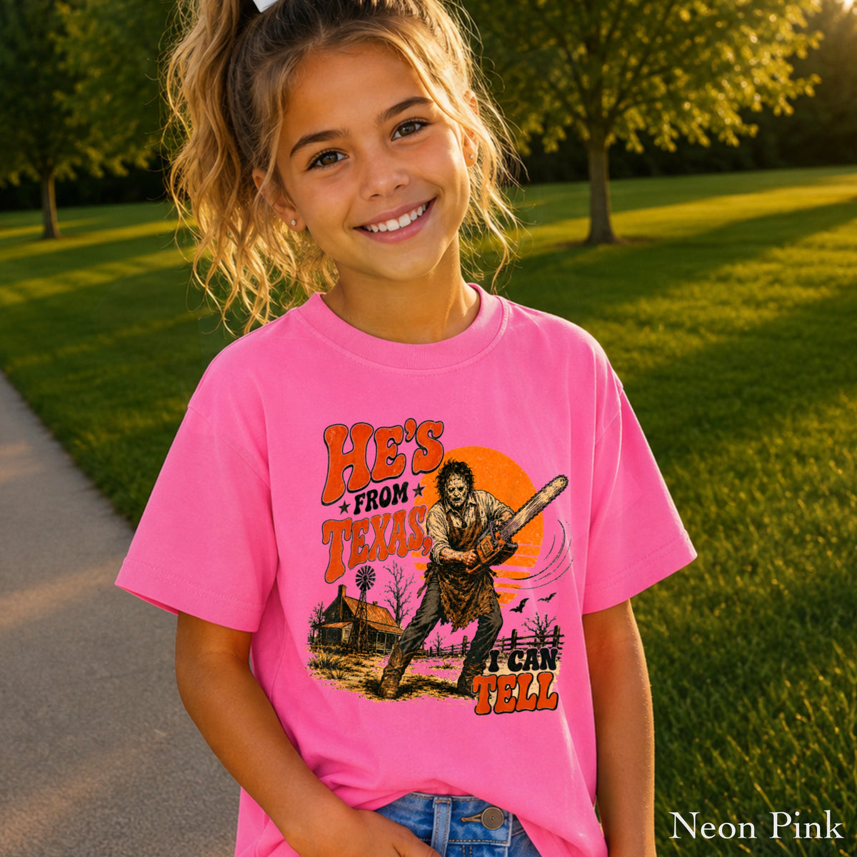 He’s From Texas Halloween Youth Comfort Color T-Shirt
