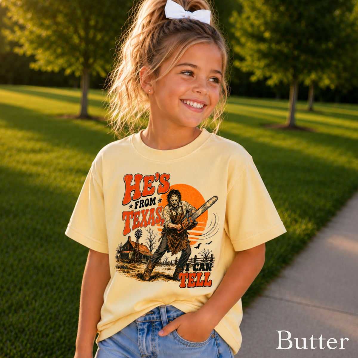 He’s From Texas Halloween Youth Comfort Color T-Shirt