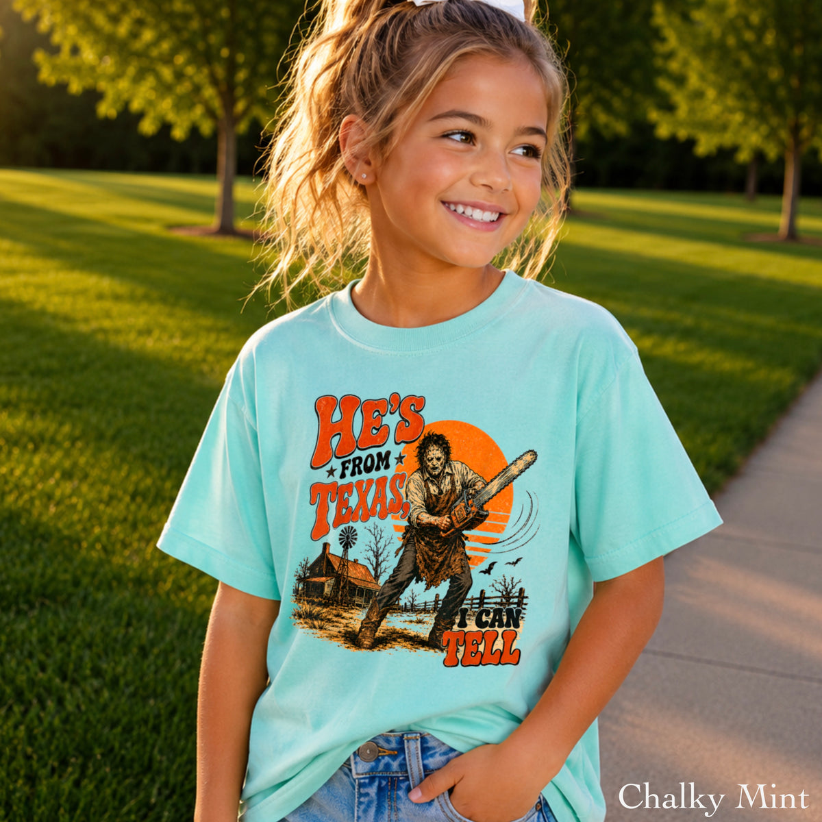He’s From Texas Halloween Youth Comfort Color T-Shirt