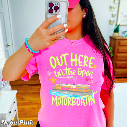 Out Here In The Open Motor Boatin’ Comfort Color Graphic Tee