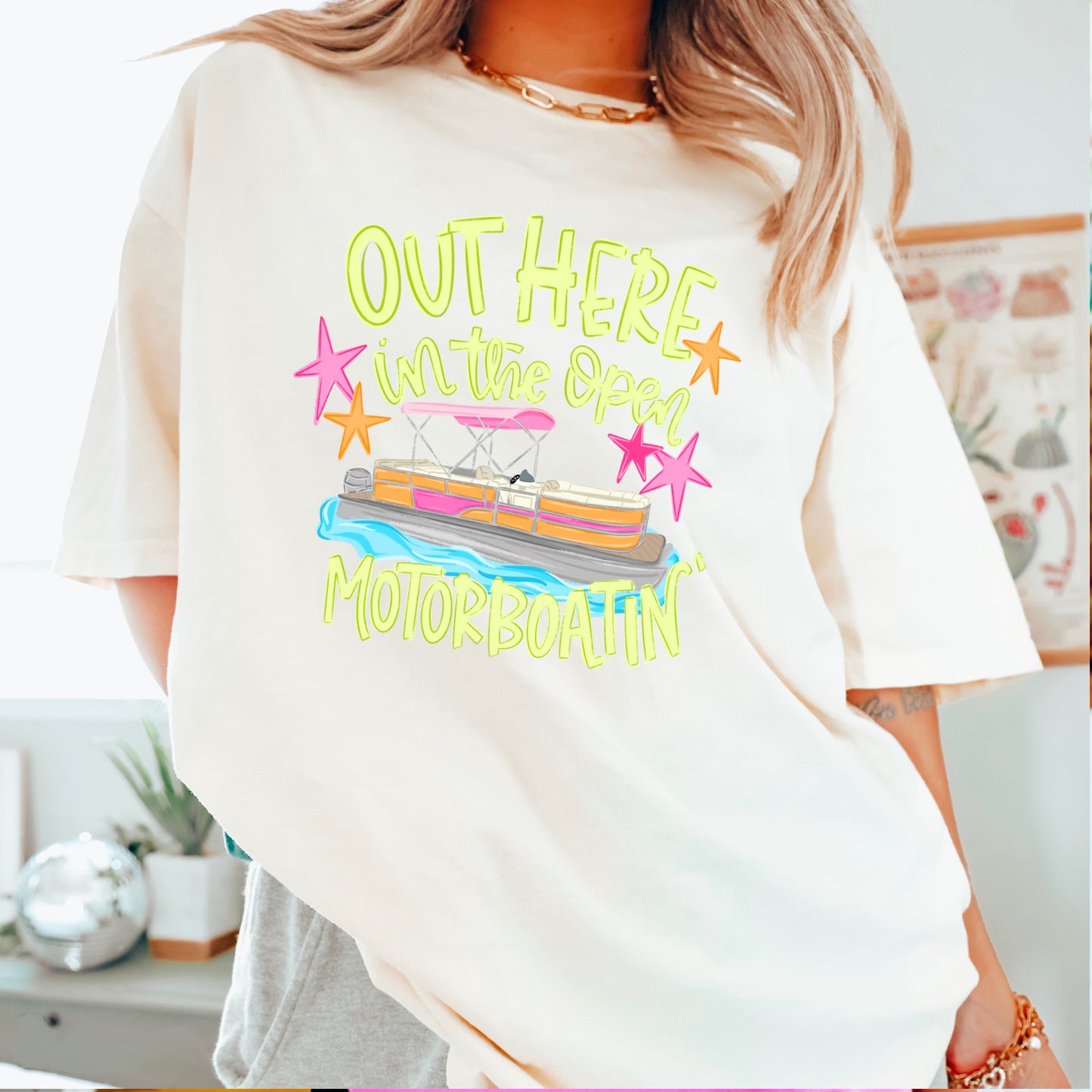 Out Here In The Open Motor Boatin’ Comfort Color Graphic Tee