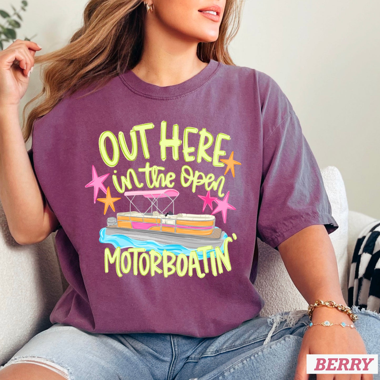 Out Here In The Open Motor Boatin’ Comfort Color Graphic Tee