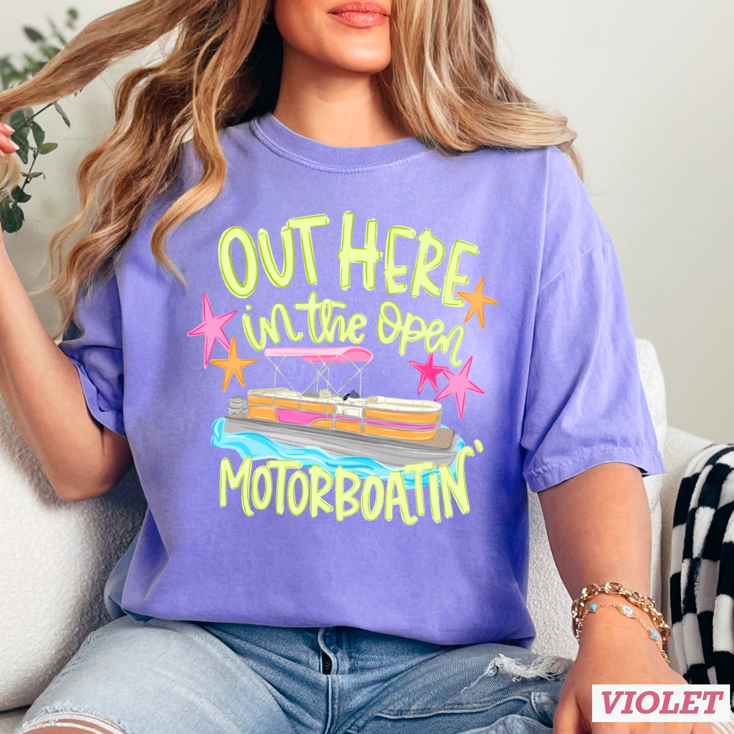 Out Here In The Open Motor Boatin’ Comfort Color Graphic Tee