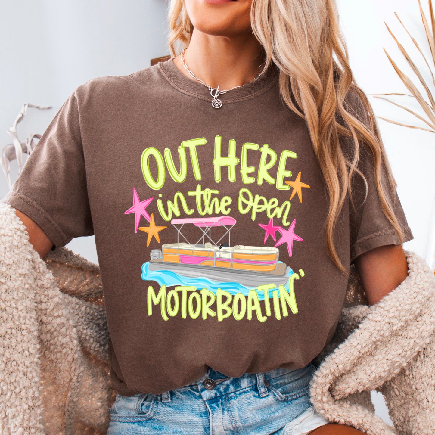 Out Here In The Open Motor Boatin’ Comfort Color Graphic Tee