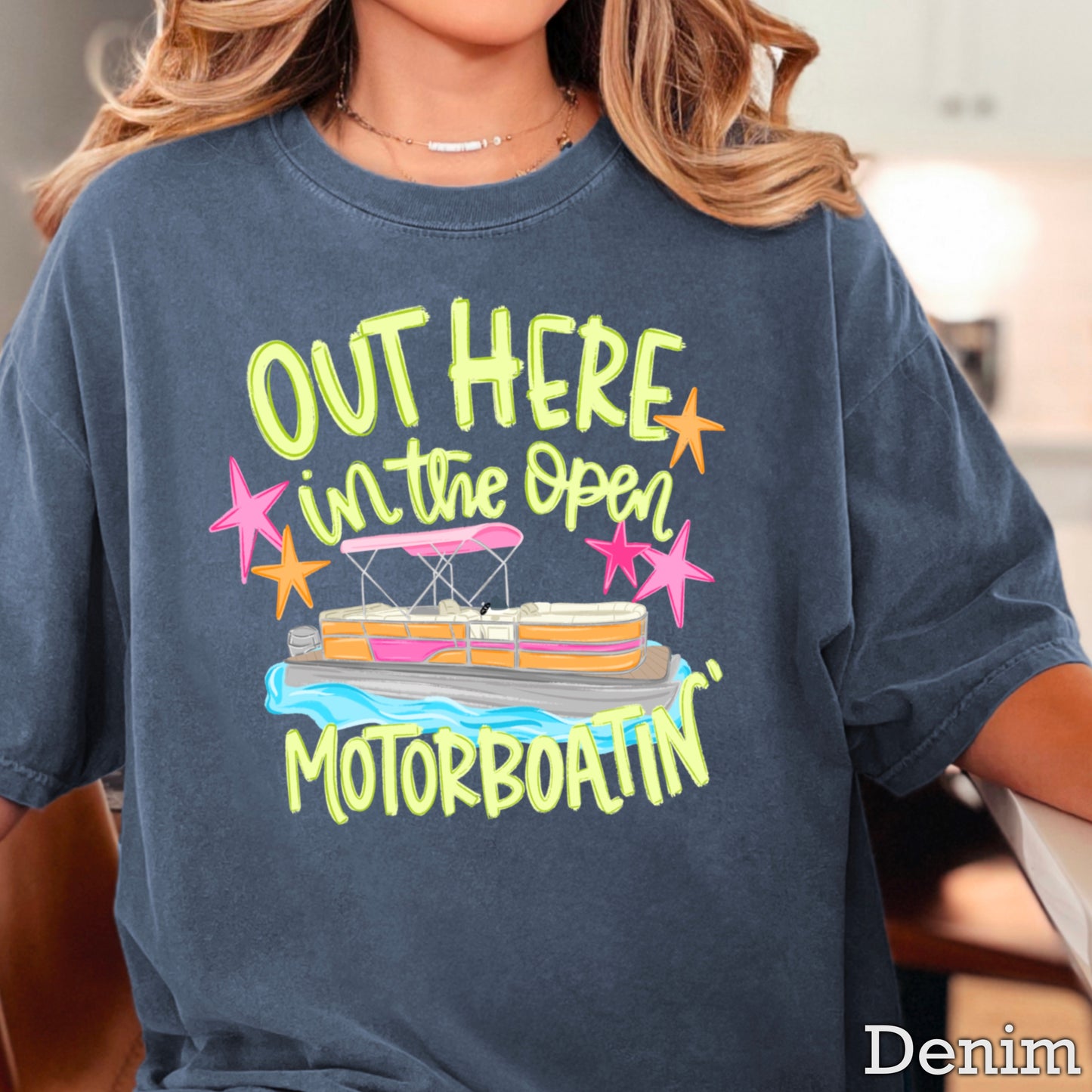Out Here In The Open Motor Boatin’ Comfort Color Graphic Tee