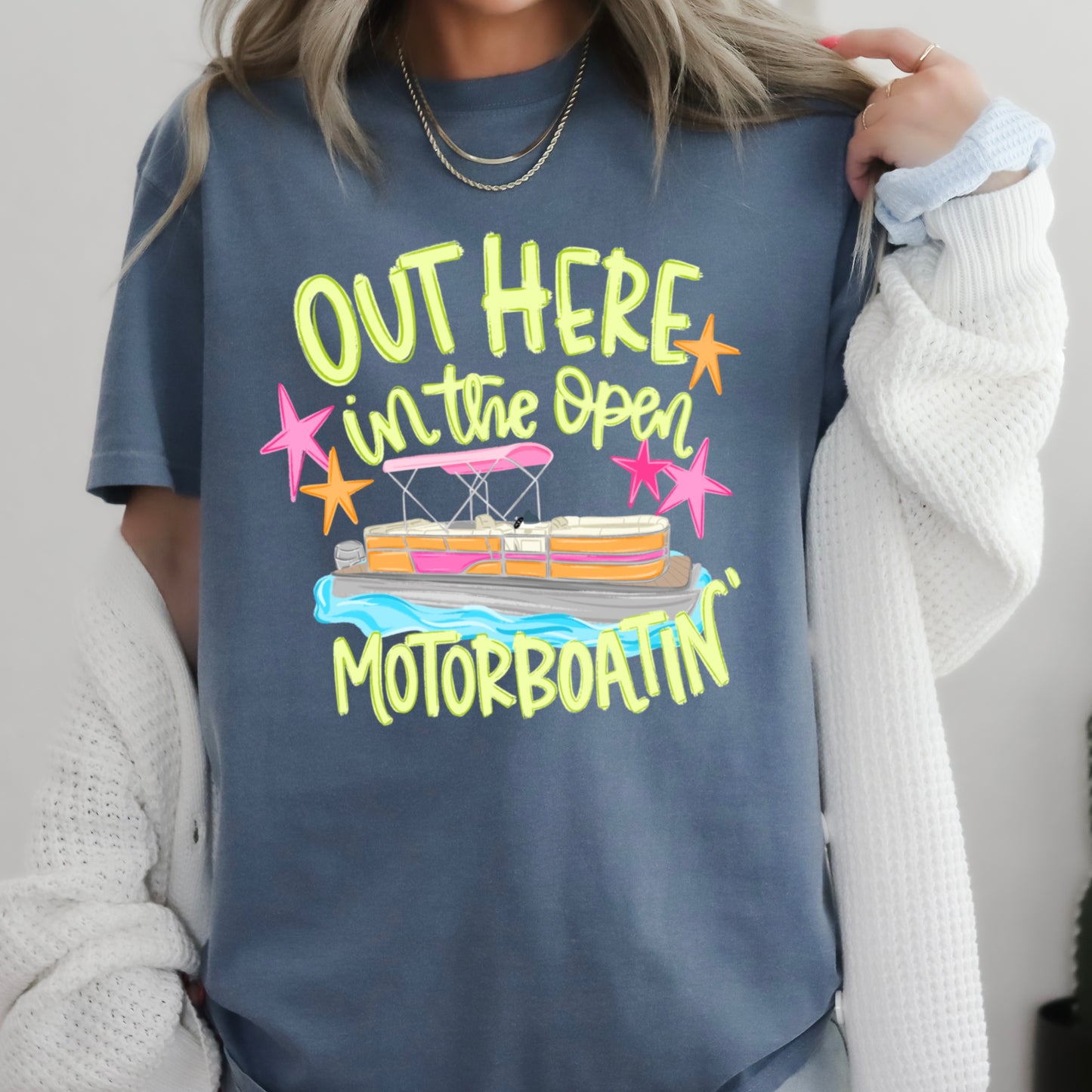 Out Here In The Open Motor Boatin’ Comfort Color Graphic Tee