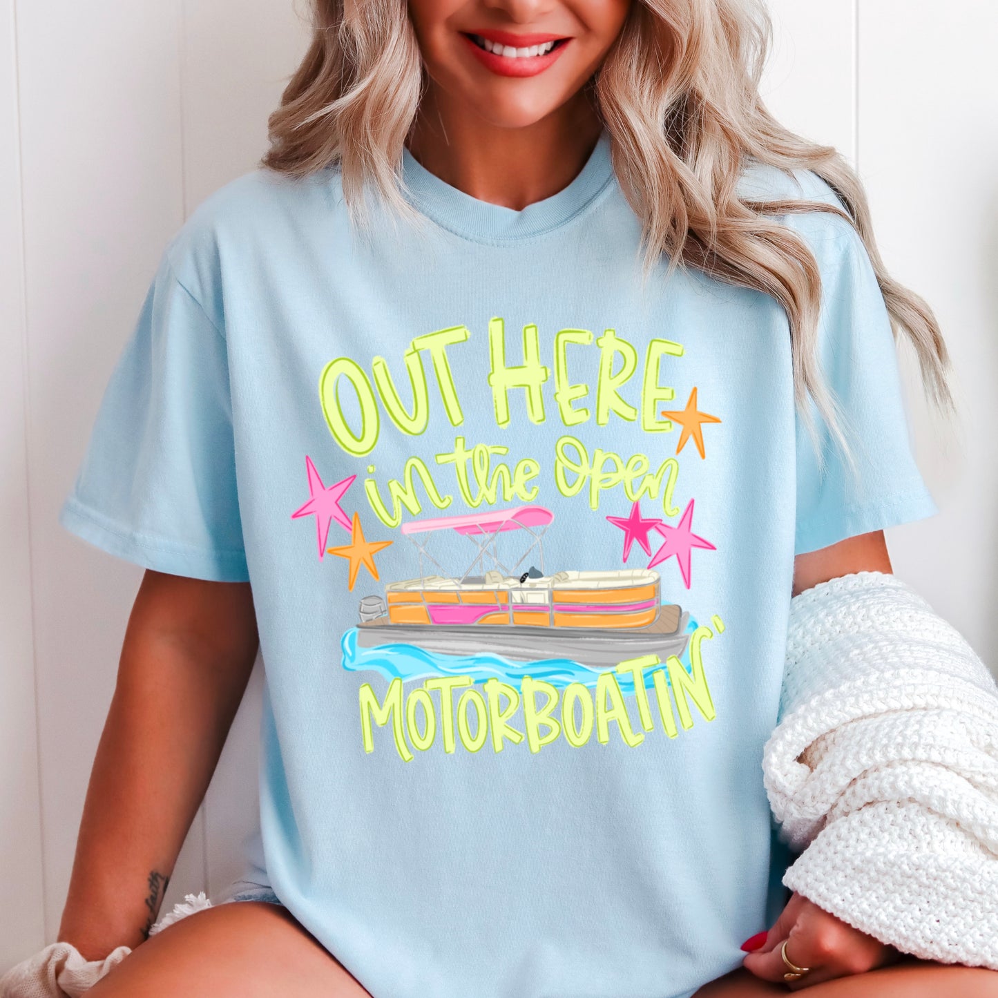 Out Here In The Open Motor Boatin’ Comfort Color Graphic Tee