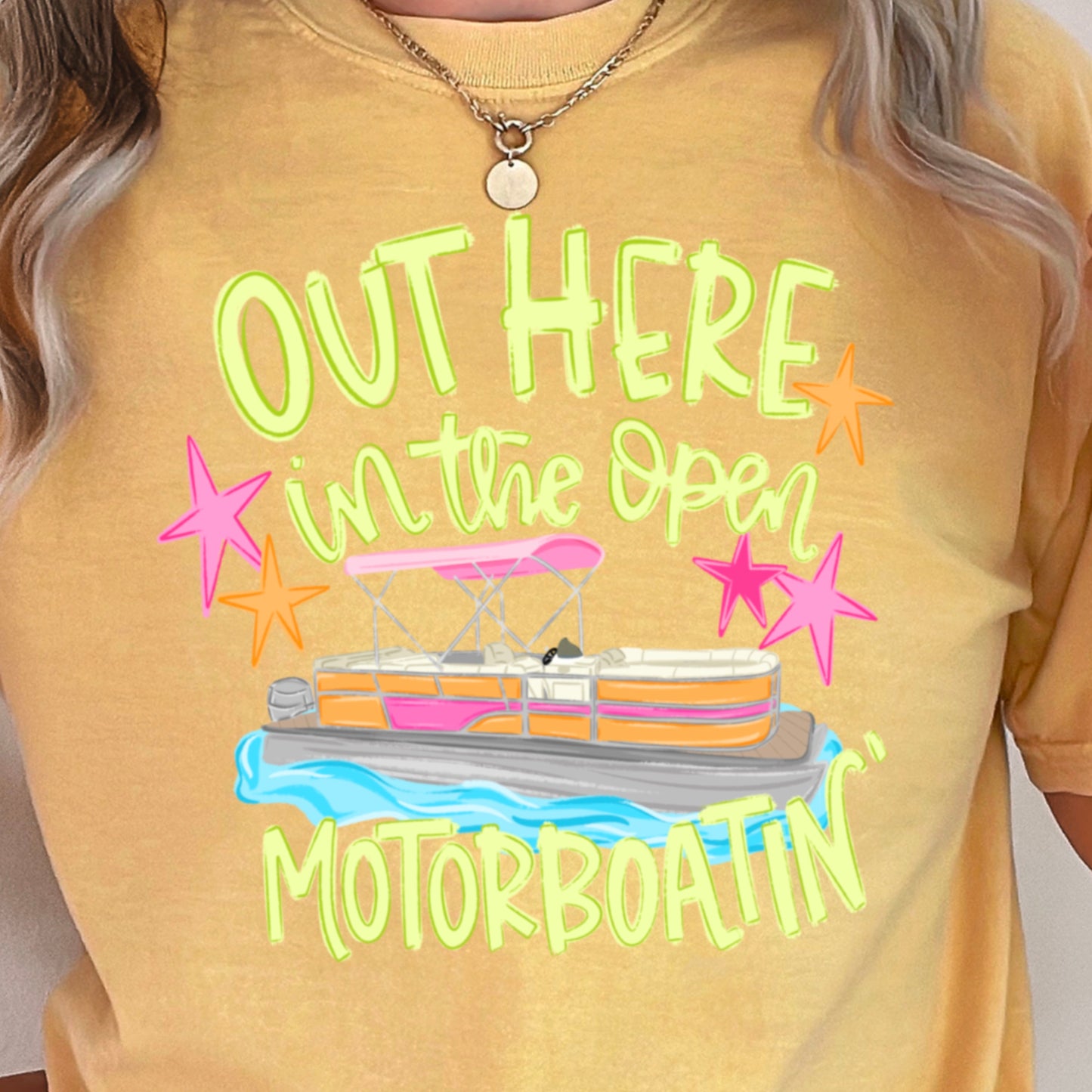 Out Here In The Open Motor Boatin’ Comfort Color Graphic Tee
