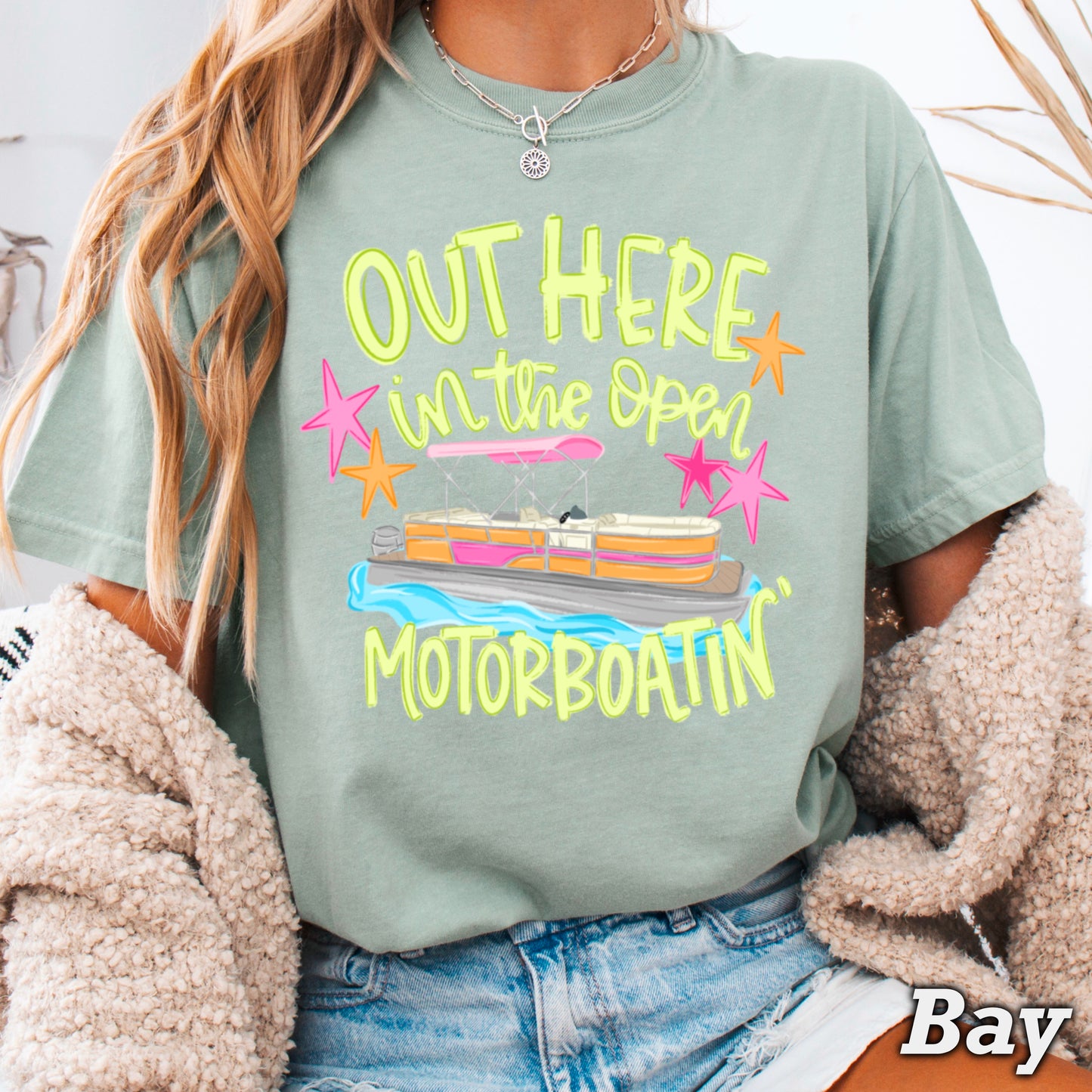 Out Here In The Open Motor Boatin’ Comfort Color Graphic Tee