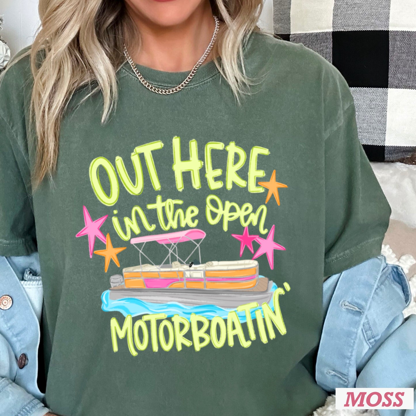 Out Here In The Open Motor Boatin’ Comfort Color Graphic Tee