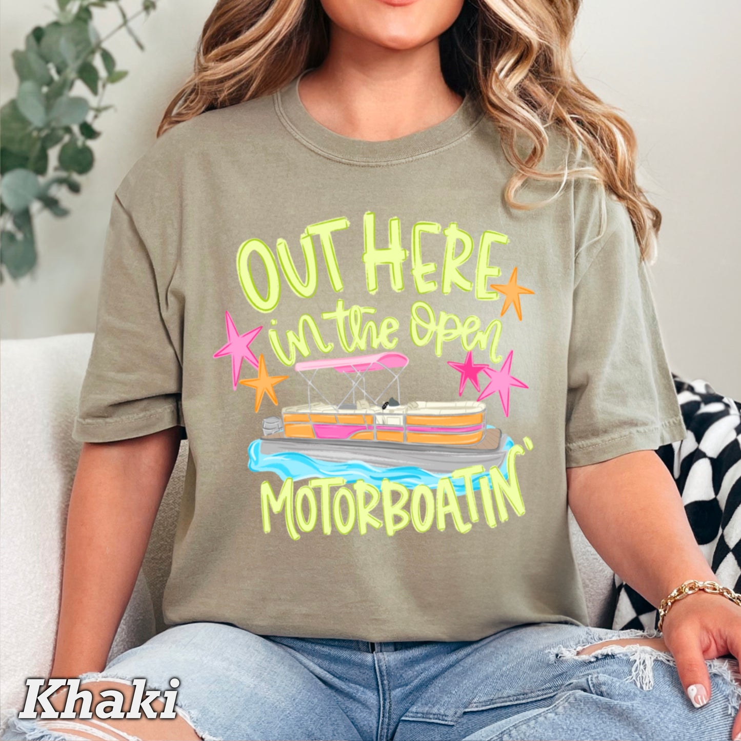 Out Here In The Open Motor Boatin’ Comfort Color Graphic Tee