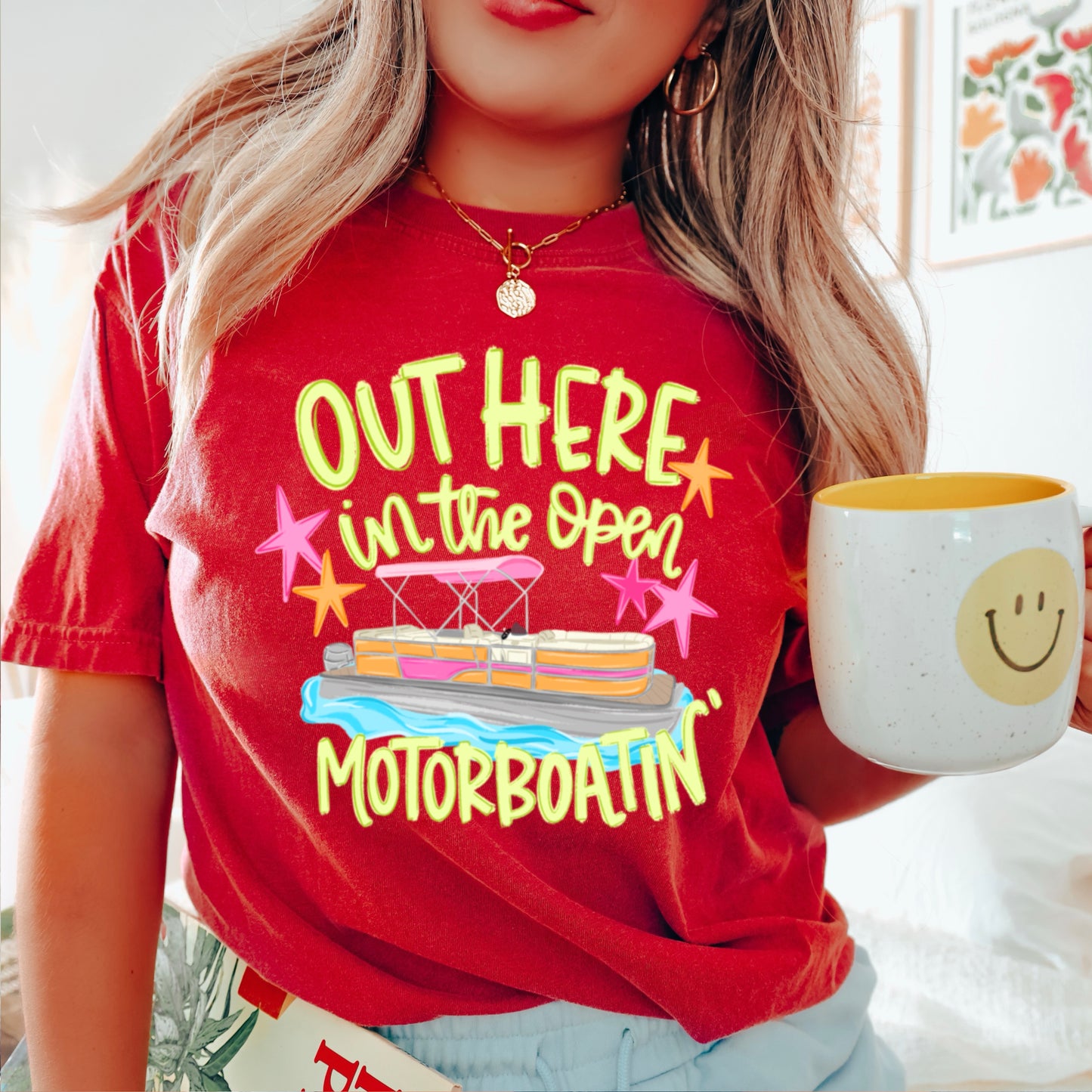 Out Here In The Open Motor Boatin’ Comfort Color Graphic Tee