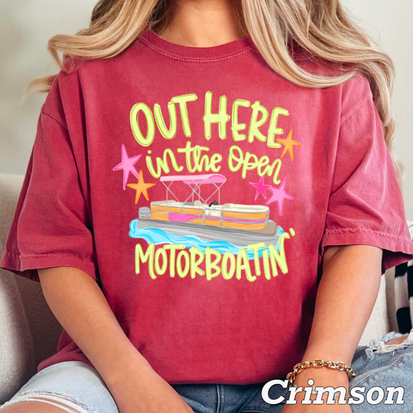 Out Here In The Open Motor Boatin’ Comfort Color Graphic Tee