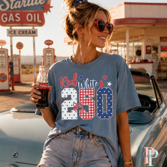 Red White & 250 Patriotic Comfort Color Graphic Tee
