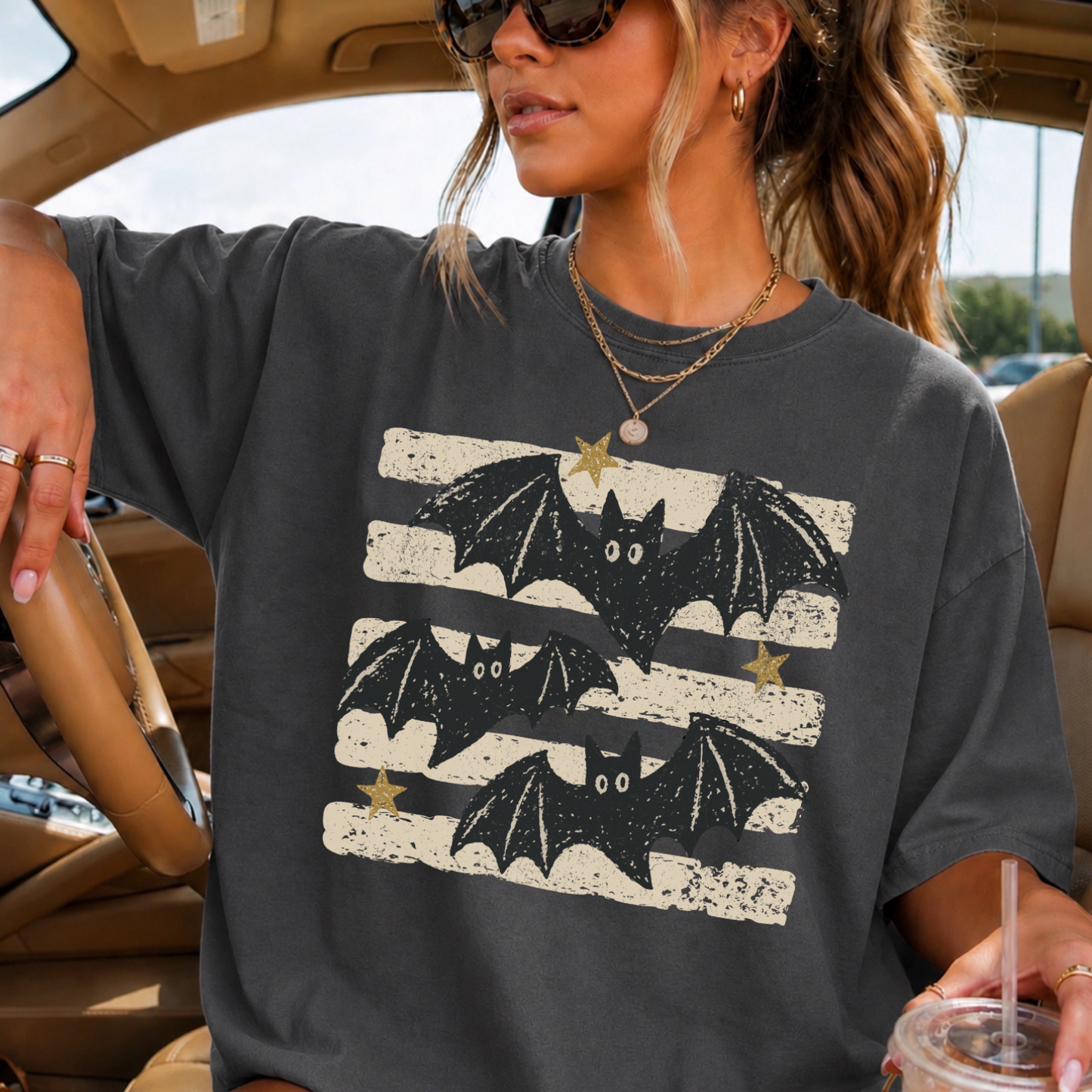 Halloween Bats Comfort Color Graphic Tee