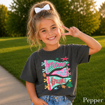 Merry & Bright Christmas Youth Comfort Color T-Shirt