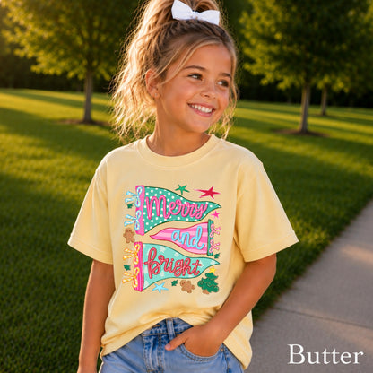 Merry & Bright Christmas Youth Comfort Color T-Shirt