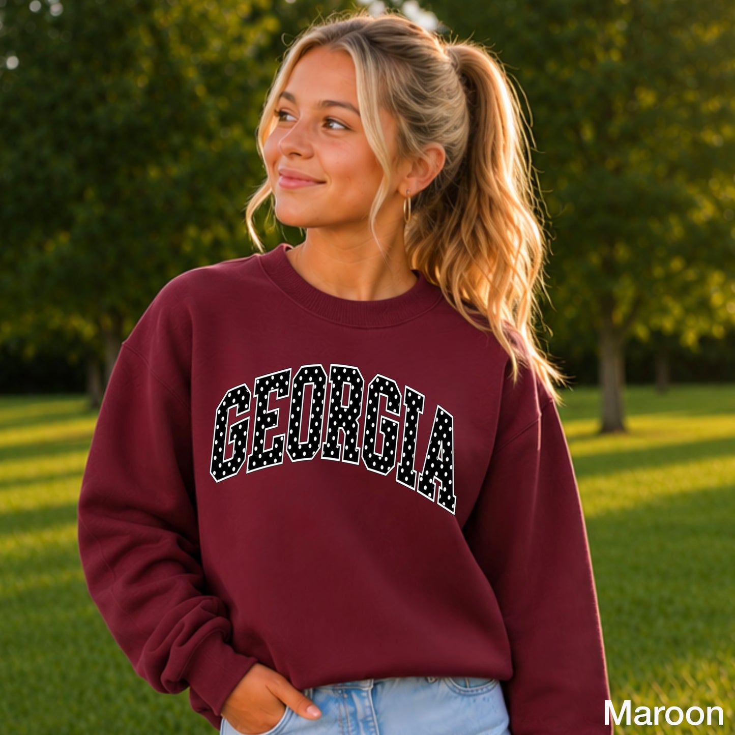 Georgia Polka Dot Youth Crewneck Sweatshirt