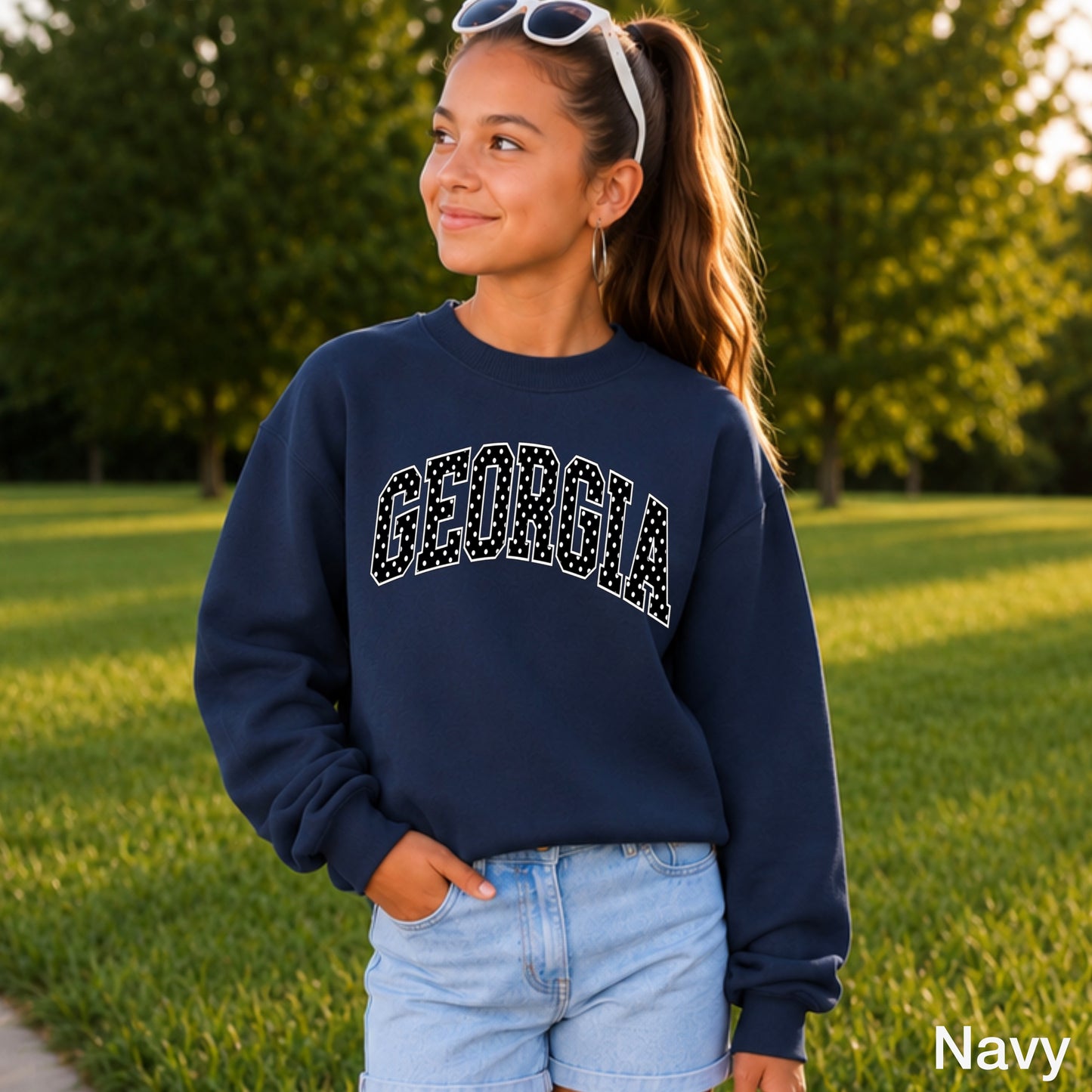 Georgia Polka Dot Youth Crewneck Sweatshirt
