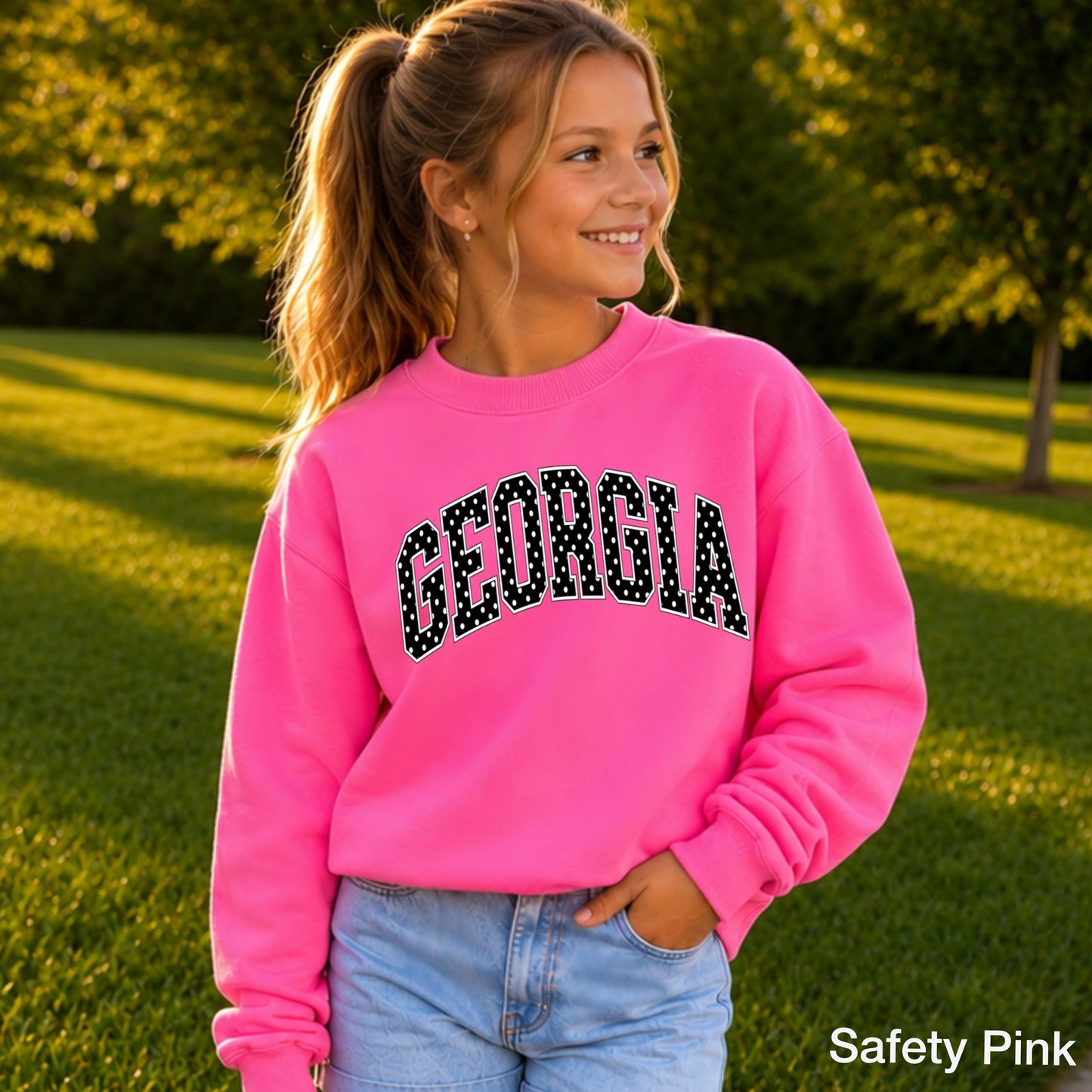 Georgia Polka Dot Youth Crewneck Sweatshirt