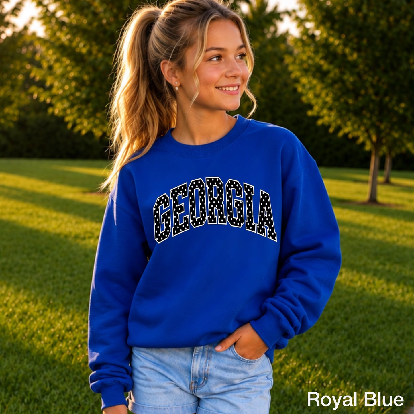 Georgia Polka Dot Youth Crewneck Sweatshirt