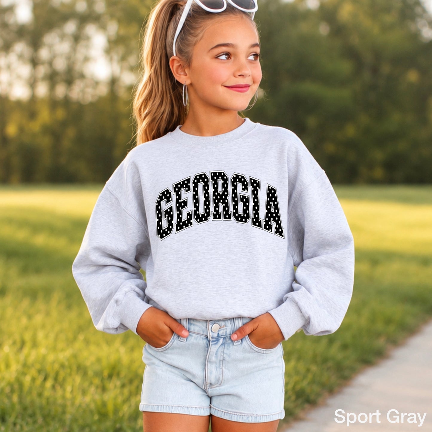 Georgia Polka Dot Youth Crewneck Sweatshirt