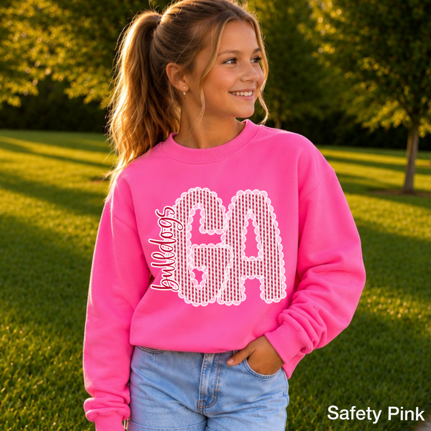 Laced Trimmed Georgia Youth Crewneck Sweatshirt