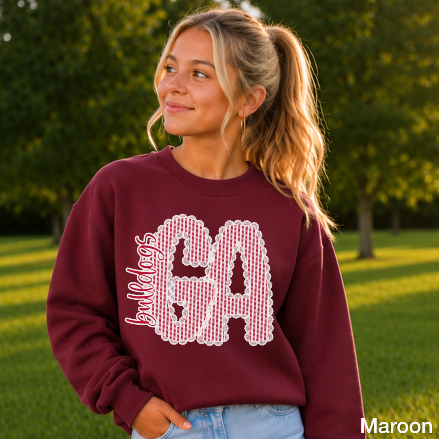 Laced Trimmed Georgia Youth Crewneck Sweatshirt
