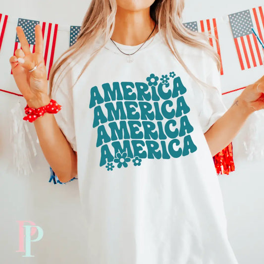 America Floral Comfort Color Graphic Tee
