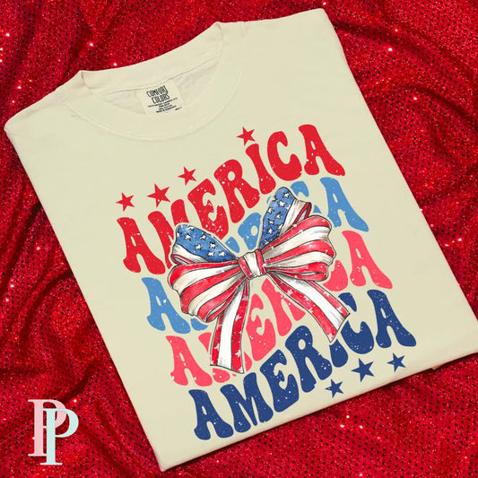 America Stacked Coquette Comfort Color Graphic Tee