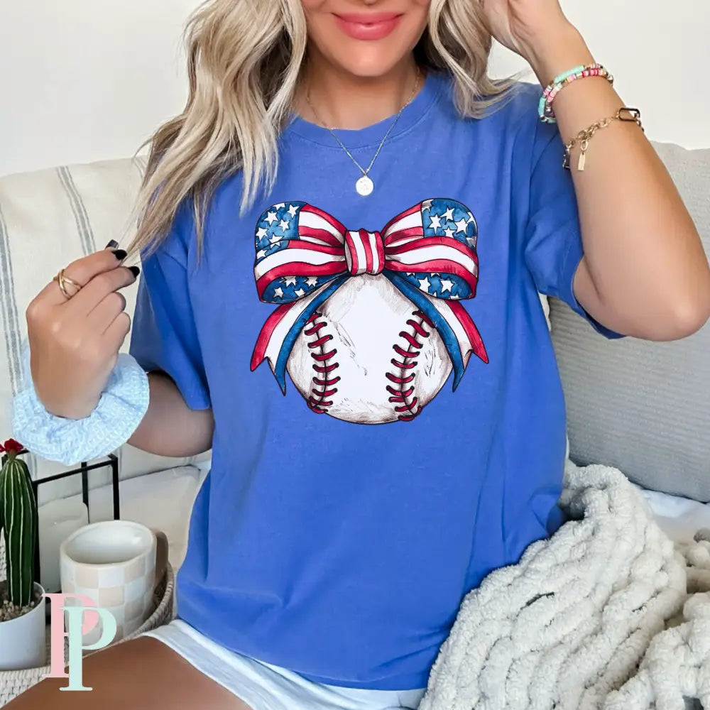 American Baseball Coquette Comfort Color Graphic Tee