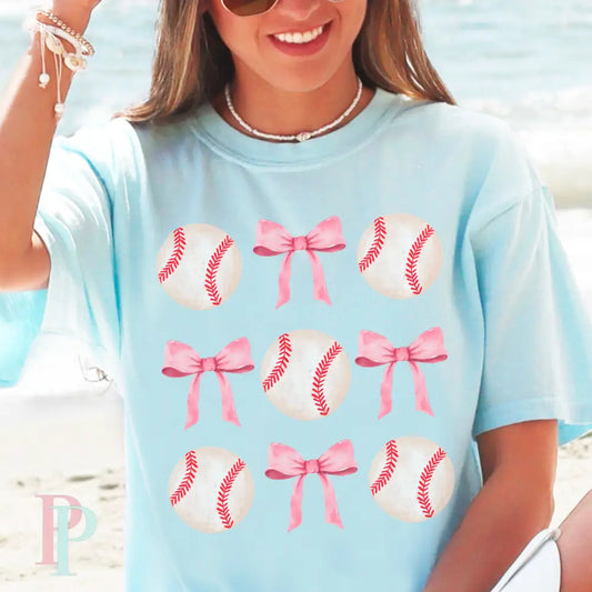 Baseball Coquette Bow Comfort Color Graphic Tee
