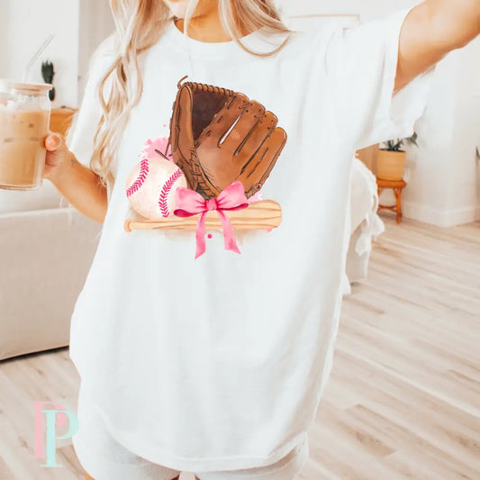 Baseball Coquette Bow Comfort Color Graphic Tee