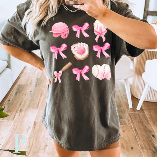 Baseball Coquette Bow Comfort Color Graphic Tee