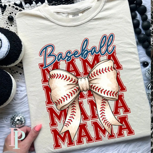 Baseball Mama With Coquette Bow DTF Transfer