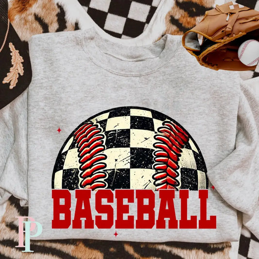 Checkered Baseball Black Tone DTF Transfer