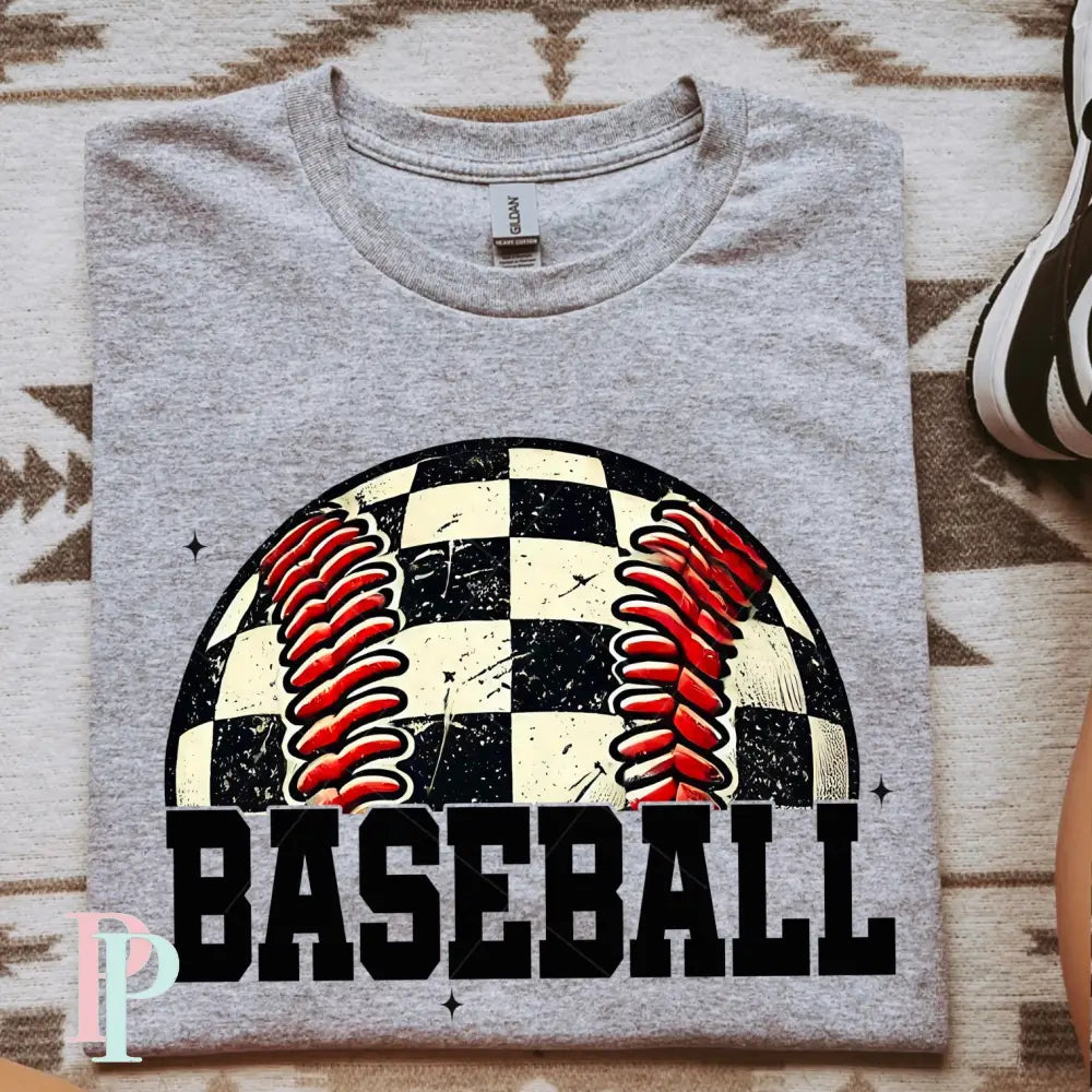 Checkered Baseball Black Tone DTF Transfer